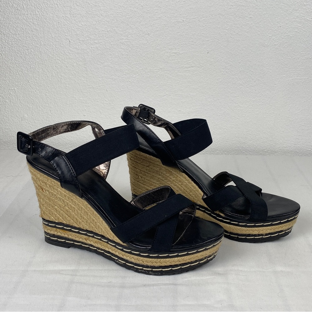 Charles by Charles David Womens Black Strappy Espadrille Wedge Sandals Size 10